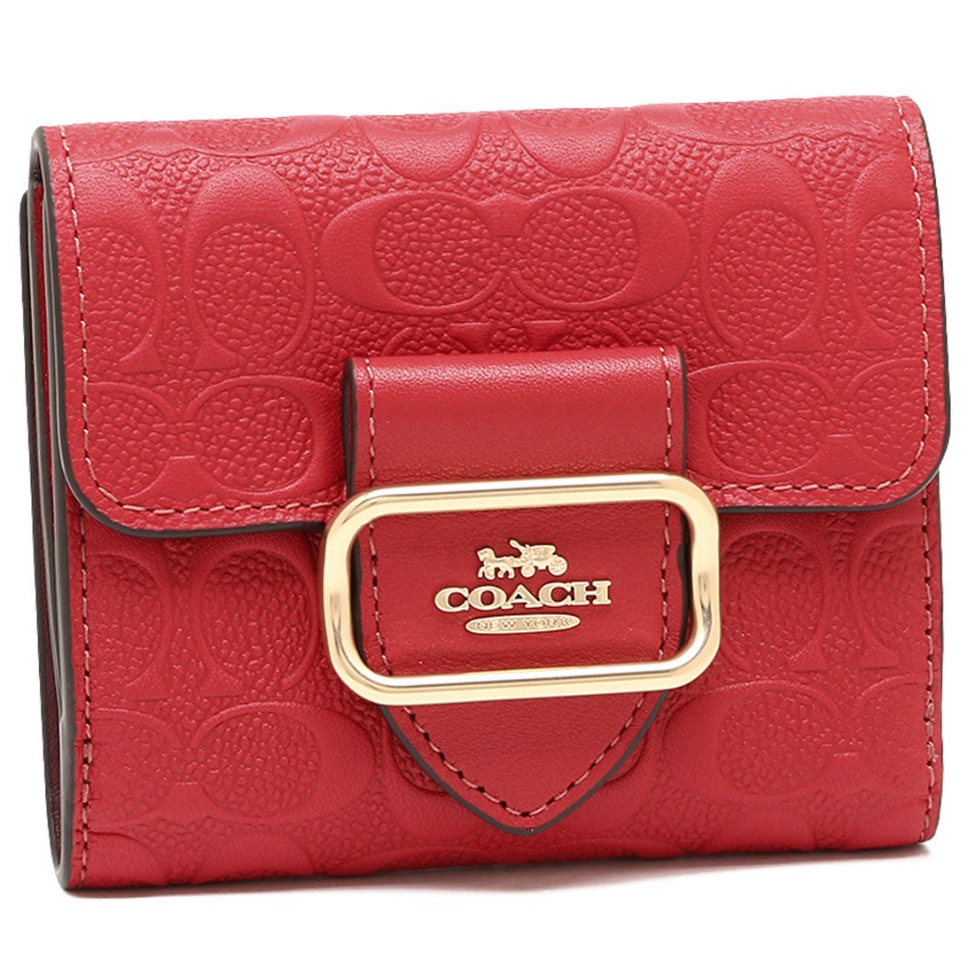 【新品-未使用】COACH シグネチャー  レッド レザー 折り財布