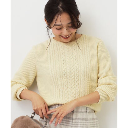 ◆【手洗い可／日本製／カシミヤ混】アラン柄ニットトップス （ライトピンク(070)）｜詳細画像