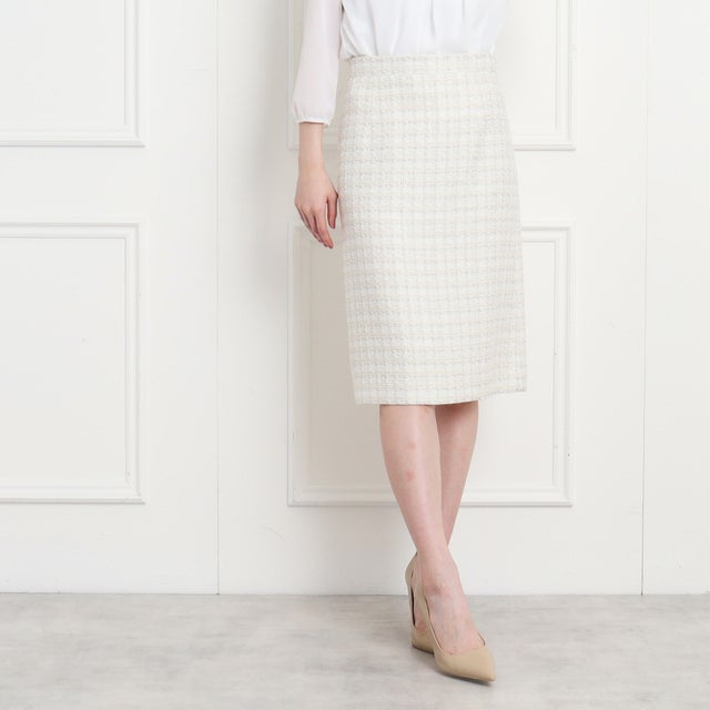 
                    【日本製/セレモニー/ファンシーツィード/セットアップ可】華やかで上品に着映えるAラインスカート （ホワイト(401)）