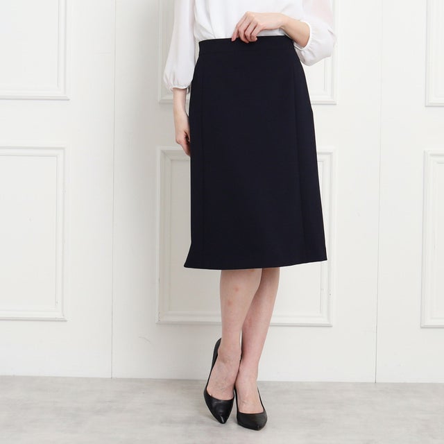 
                    【洗える/日本製/セレモニー/オフィス/セットアップ可】柔らかなシルエットが美しい、Aラインスカート （ネイビー(094)）