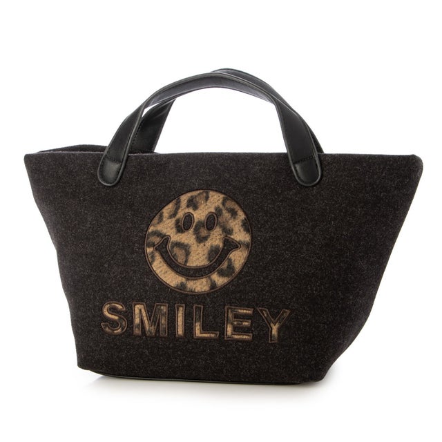SMILEY柄生地刺繍トートバッグ （ダークグレー）