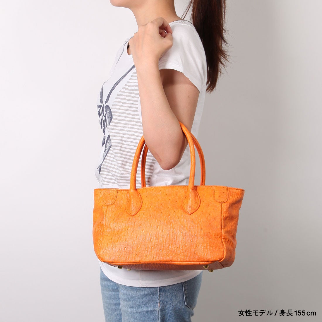 クーコ COOCO オーストリッチ型押しスモールトートバッグ（オレンジ 