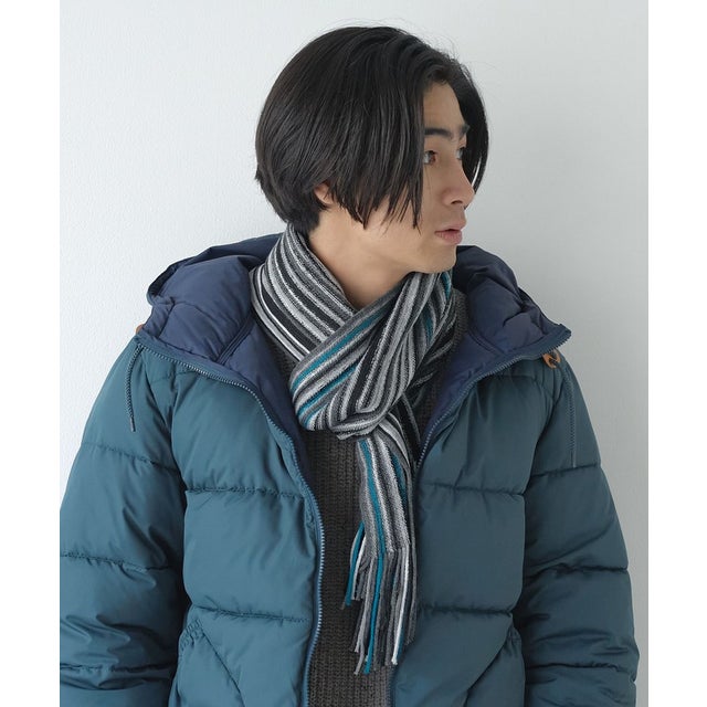 ラッセル編みマルチストライプマフラー （DK.GRAY）