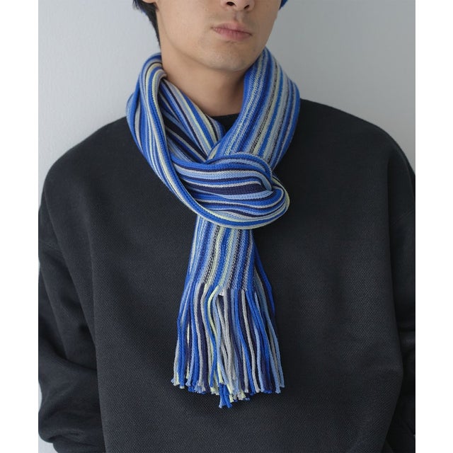 ラッセル編みマルチストライプマフラー （COBALT）