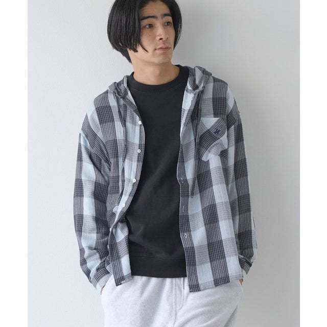 【WEB限定】ガーゼチェックシャツパーカー （LT.BLUE）