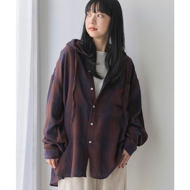 【WEB限定】ガーゼチェックシャツパーカー （MOCA）