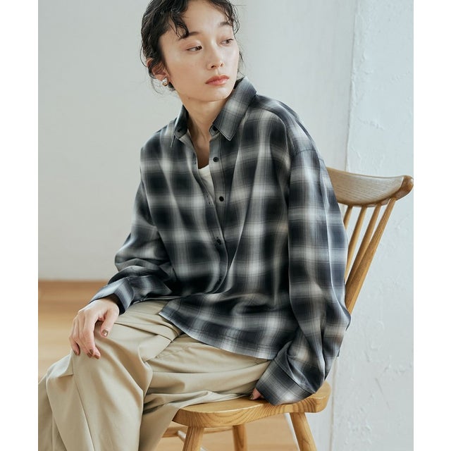 シアーオンブレチェックレギュラーSH （BLACK）