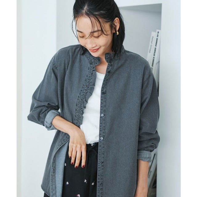 DENIM フリルブラウス （DK.GRAY）