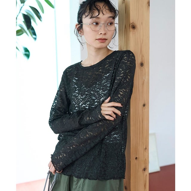 プリーツレースクルーネックL/S （DK.GRAY）