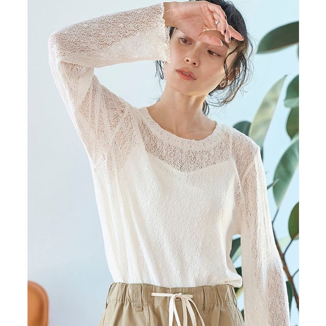 レースクルーネックBL （OFF WHITE）