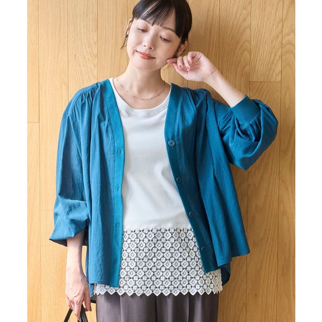 RTシアーVネックカーデシャツ （TURQUOISE）