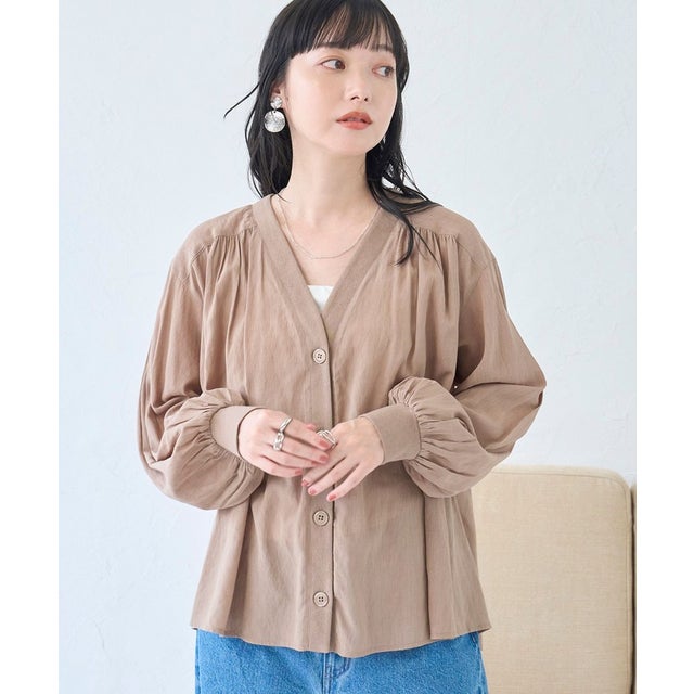 RTシアーVネックカーデシャツ （BEIGE）
