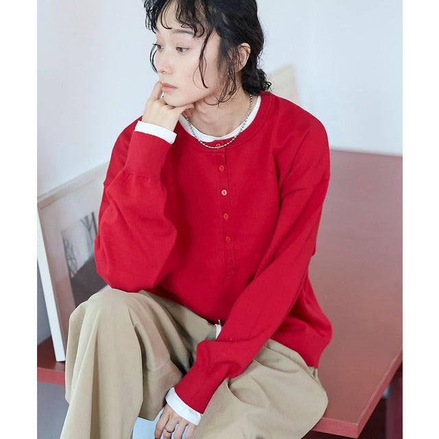 【セットアイテム】2wayヘンリーネックニットセット （RED）