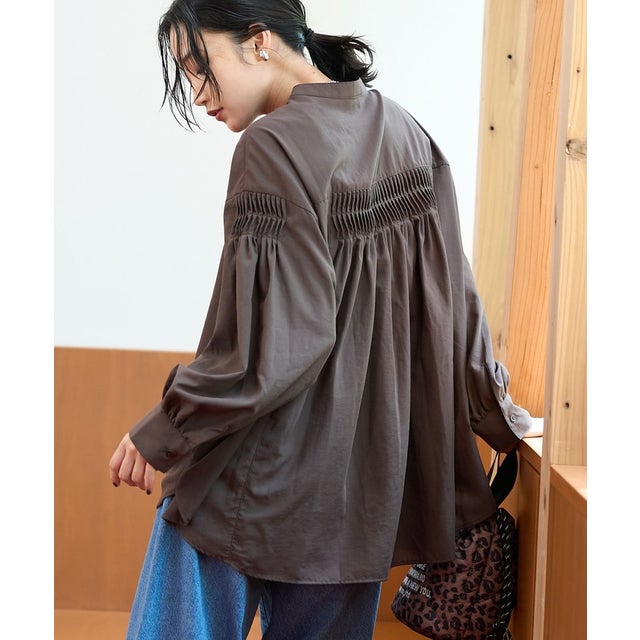【再入荷 / 新色追加】ピンタックバンドカラーブラウス （DK.BROWN）