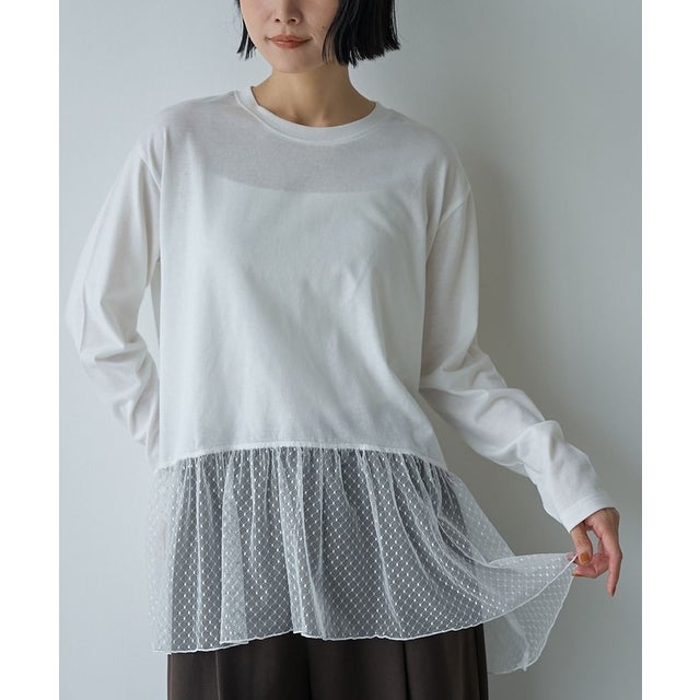スソドットチュールL/Sカットソー （OFF WHITE）