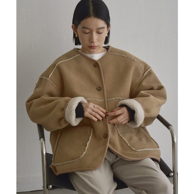 ◆リバーシブルコーデュロイノーカラーBZ （BEIGE）