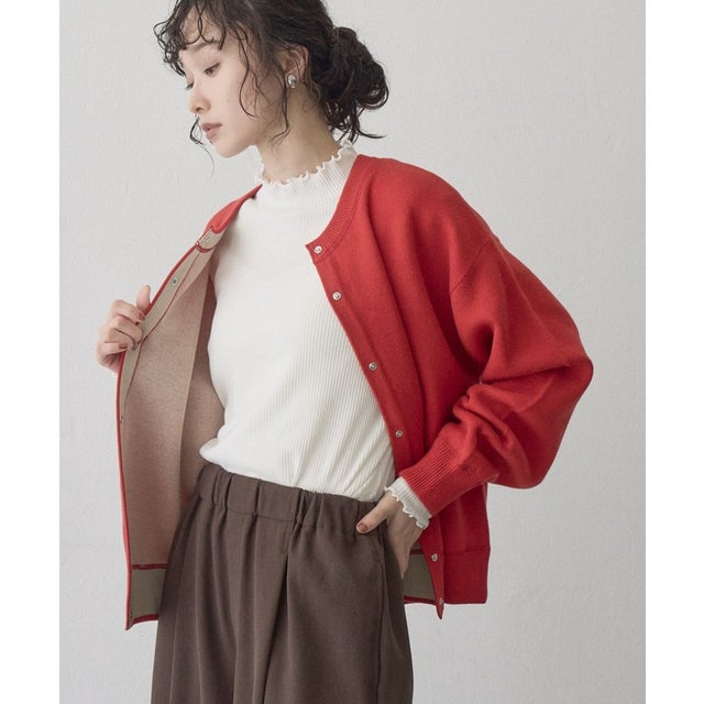 リバーシブルスウェットライクニットカーディガン （RED）