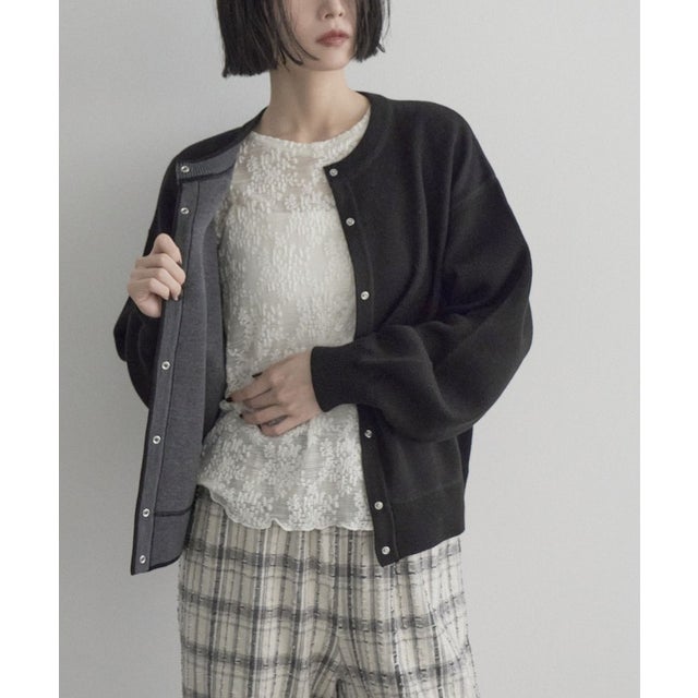 リバーシブルスウェットライクニットカーディガン （BLACK）