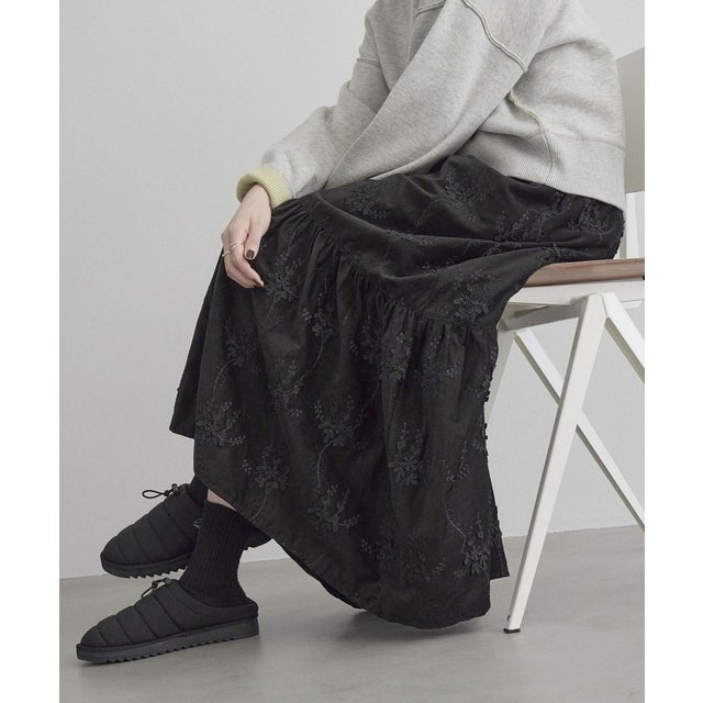 3Dシシュウコーデュロイティアードスカート （BLACK）