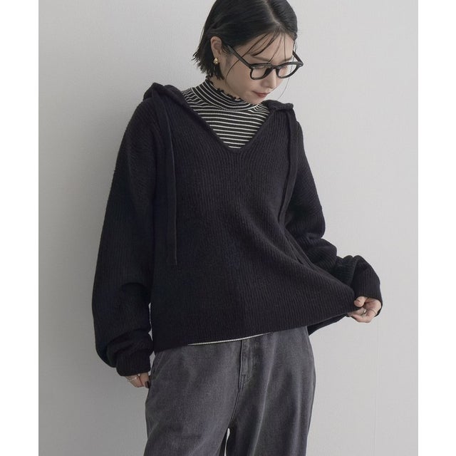 エアリーヤーンフーディニット （BLACK）
