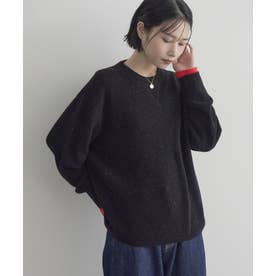 カラーメランジワッフルガゼットクルー （BLACK）
