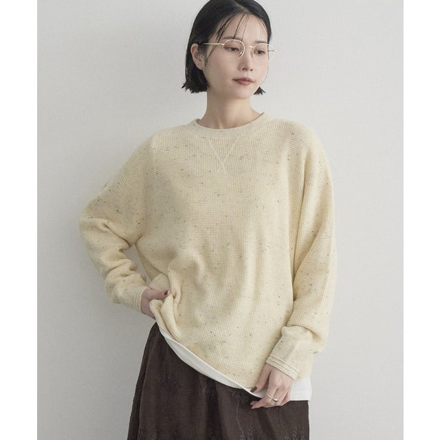 カラーメランジワッフルガゼットクルー （NATURAL）