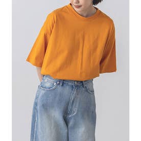 【WEB限定・別注】綿100% オーガニックコットン 無地 配色ステッチ オーバー 半袖 Tシャツ （オレンジ）