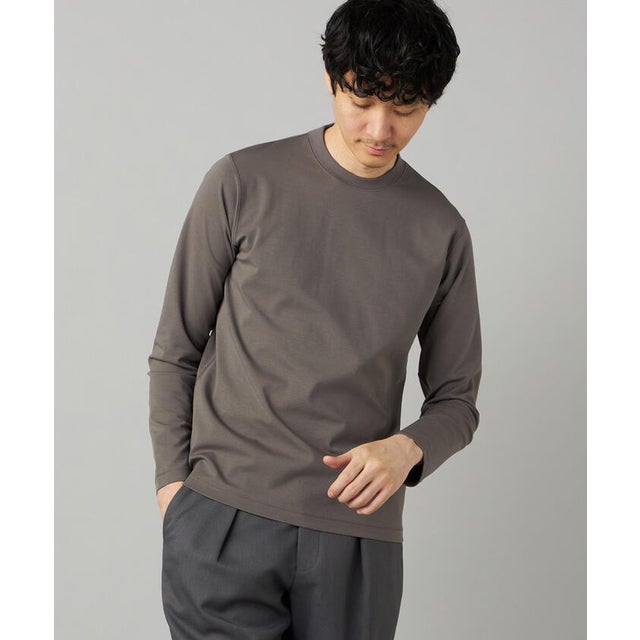 【吸水速乾】ジャケットネック ロングスリーブ Tシャツ （チャコール）