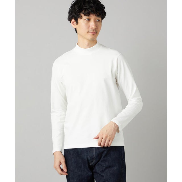 【吸水速乾】モックネック ロングスリーブ Tシャツ （ホワイト）