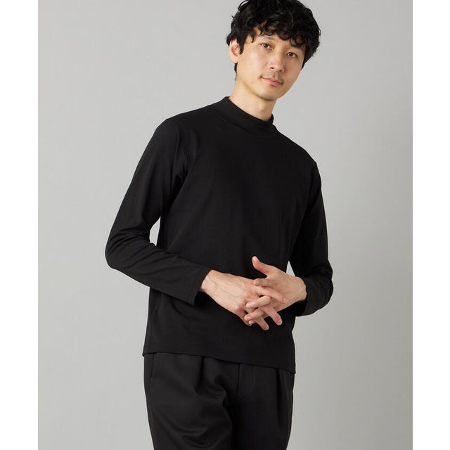 【吸水速乾】モックネック ロングスリーブ Tシャツ （ブラック）