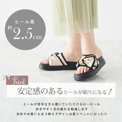コカ COCA 厚底 パールリボン ニットサンダル （BL）｜詳細画像