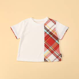 マドラスチェック使い 半袖Tシャツ(80・90cm) （レッド）