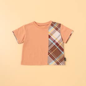 マドラスチェック使い 半袖Tシャツ(80・90cm) （オレンジ）