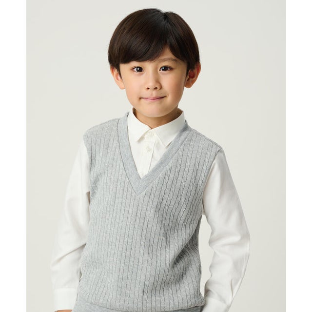 ケーブルフェイクレイヤードシャツ(100cm－130cm) （グレー）