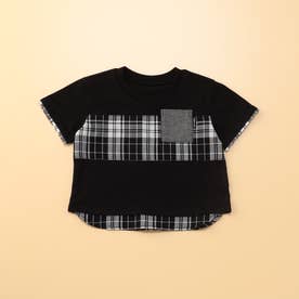 マドラスチェック使い 半袖Tシャツ(80・90cm) （ブラック）