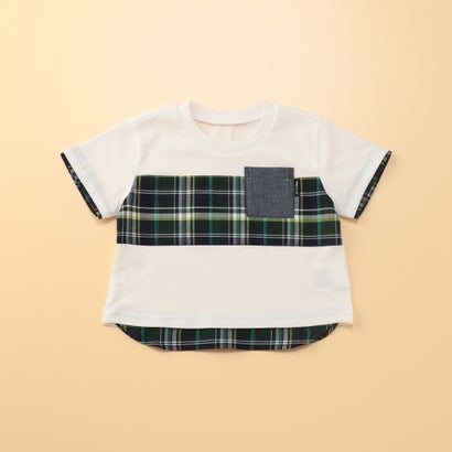 コムサイズム COMME CA ISM マドラスチェック使い 半袖Tシャツ(80・90cm) （グリーン）｜詳細画像