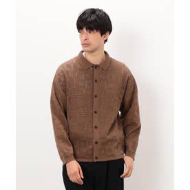 メッシュ編み ポロカーディガン （ブラウン）