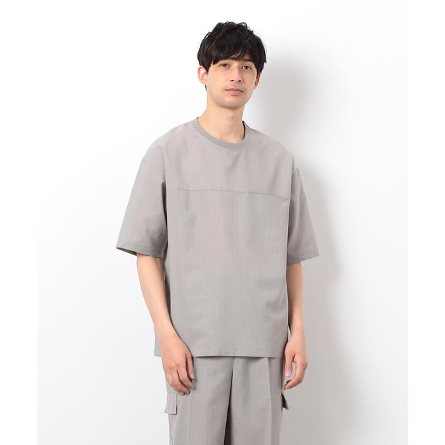 【セットアップ対応】リネンライク ポリエステル 布帛Tシャツ （ベージュ）