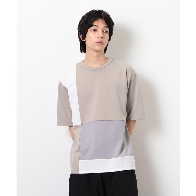 カラーブロッキング Tシャツ （ベージュ）