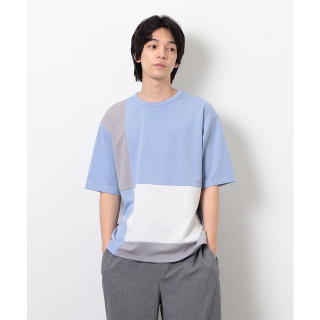 カラーブロッキング Tシャツ （サックスブルー）