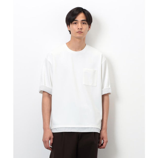 ストレッチポンチ×ストライプコンビTシャツ （ホワイト）