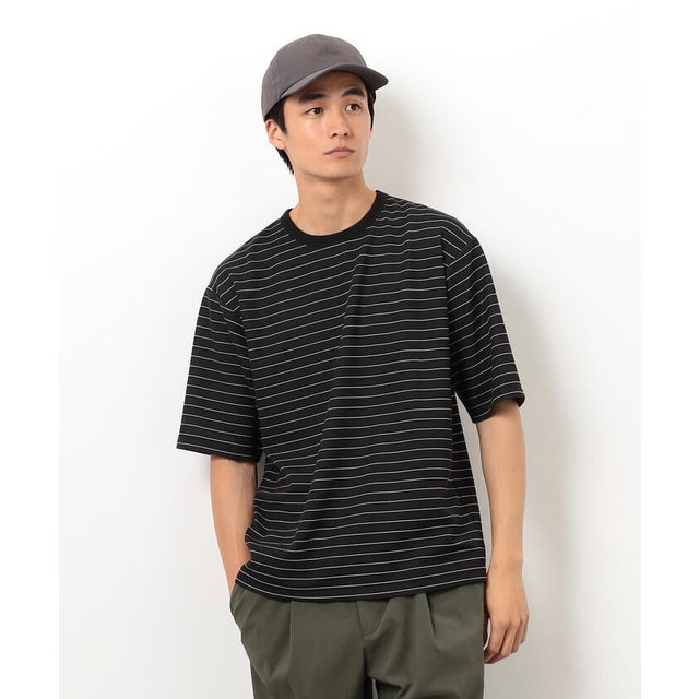 リップルジャージー 細ボーダー Tシャツ （ブラック）