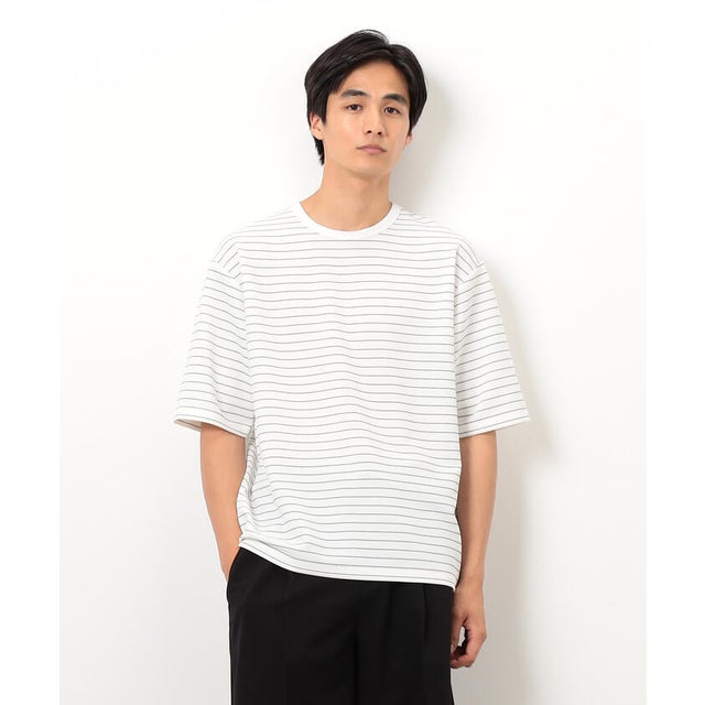 リップルジャージー 細ボーダー Tシャツ （ホワイト）