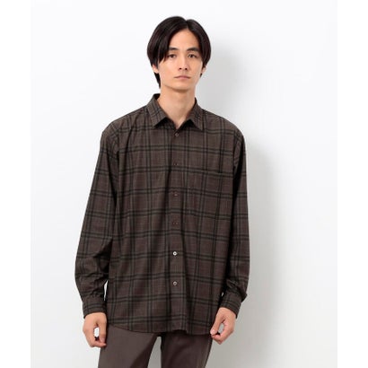 トリコットコーデュロイチェックプリント  ショートポイントカラー シャツ （ネイビー）｜詳細画像
