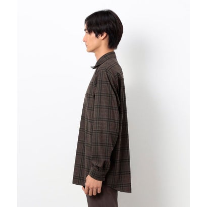 トリコットコーデュロイチェックプリント  ショートポイントカラー シャツ （ネイビー）｜詳細画像