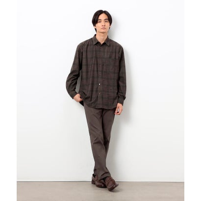 トリコットコーデュロイチェックプリント  ショートポイントカラー シャツ （ネイビー）｜詳細画像