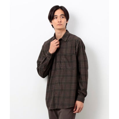トリコットコーデュロイチェックプリント  ショートポイントカラー シャツ （ネイビー）｜詳細画像