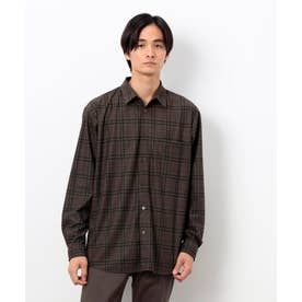 トリコットコーデュロイチェックプリント  ショートポイントカラー シャツ （ブラウン）