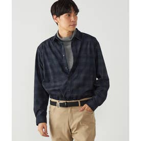 トリコットコーデュロイ チェックプリント ショートポイントカラーシャツ （ネイビー）