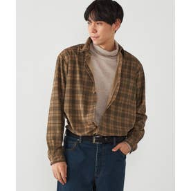 トリコットコーデュロイ チェックプリント ショートポイントカラーシャツ （ベージュ）